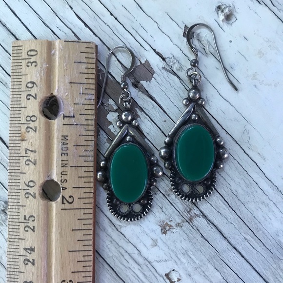 Old pawn 1960s sterling & stone boho earrings - Picture 4 of 15